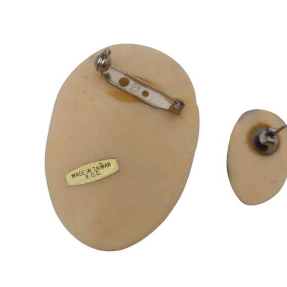 Vintage 80s Art Deco Figural Face Flapper Brooch Earrings Set Handpainted Artsy - Picture 5 of 6